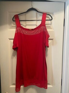 Bellini 3X Red Cold-Shoulder Embellished Tunic Top NWT